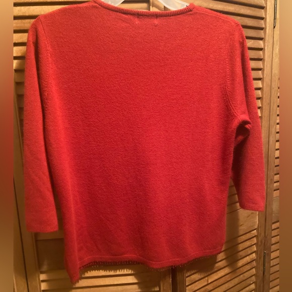 Tian Collection Red Knit Sweater with Sequins Front & Beaded Hem - Picture 2 of 16